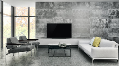 large luxury modern bright interiors Living room illustration 3D rendering computer digitally...