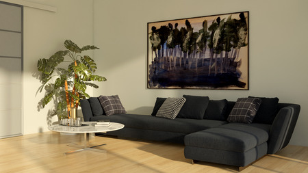 large luxury modern bright interiors Living room illustration 3D rendering computer digitally...