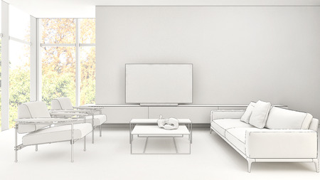 large luxury modern bright interiors Living room illustration 3D rendering computer digitally...