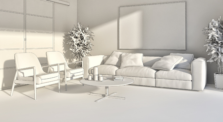 large luxury modern bright interiors Living room illustration 3D rendering computer digitally generated imageの写真素材