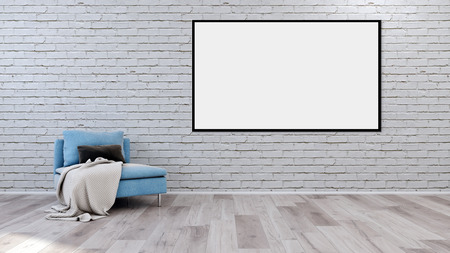 Modern bright interiors with mock up poster frame illustration 3D rendering computer generated image