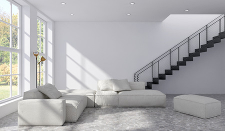 large luxury modern bright interiors Living room illustration 3D rendering computer digitally...