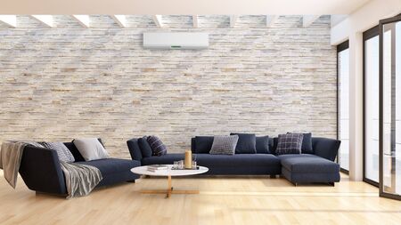 large luxury modern bright interiors living room with air conditioning illustration 3D rendering