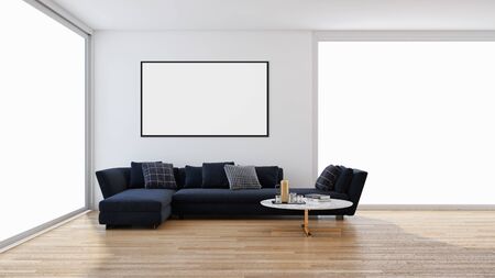 Modern bright interiors with mock up poster frame illustration 3D rendering computer generated imageの写真素材
