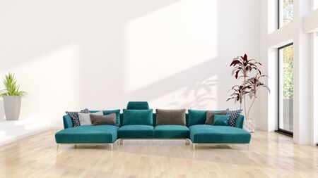 large luxury modern bright interiors Living room illustration 3D rendering computer digitally...