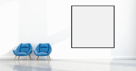 Modern bright interiors with mock up poster frame illustration 3D rendering computer generated imageの写真素材