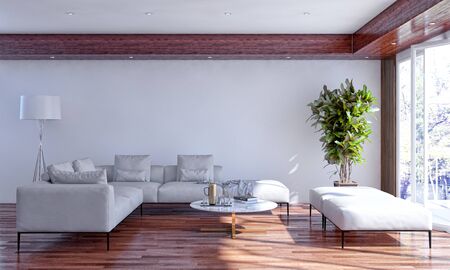 large luxury modern bright interiors Living room illustration 3D rendering computer digitally...