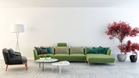 large luxury modern bright interiors Living room illustration 3D rendering computer digitally...