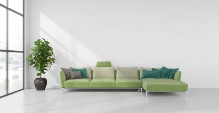 large luxury modern bright interiors Living room illustration 3D rendering computer digitally...