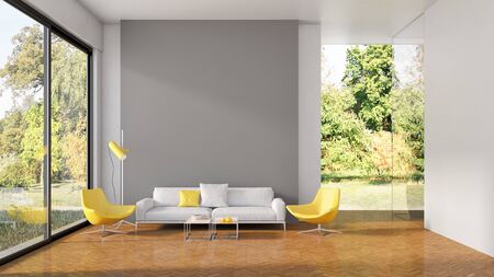 large luxury modern bright interiors Living room illustration 3D rendering computer digitally...