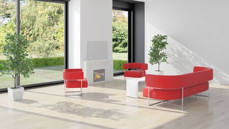large luxury modern bright interiors Living room illustration 3D rendering computer digitally...
