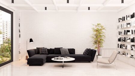 large luxury modern bright interiors Living room mockup illustration 3D rendering computer digitally generated imageの写真素材