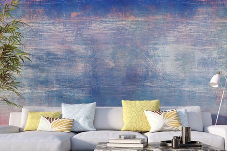 large luxury modern bright interiors Living room mockup illustration 3D rendering computer digitally...