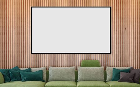 large luxury modern bright interiors Living room mockup illustration 3D rendering computer digitally...