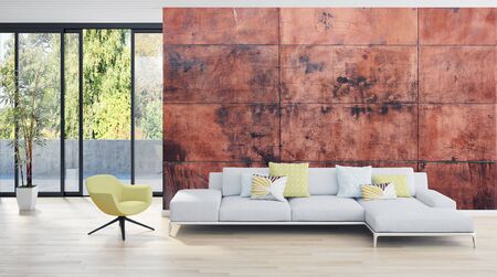 large luxury modern bright interiors Living room mockup illustration 3D rendering computer digitally...