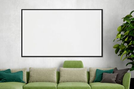 large luxury modern bright interiors Living room mockup illustration 3D rendering computer digitally...