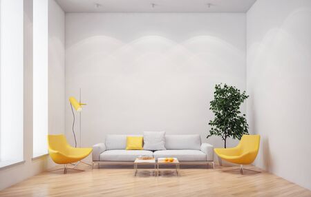 large luxury modern bright interiors Living room mockup illustration 3D rendering computer digitally...