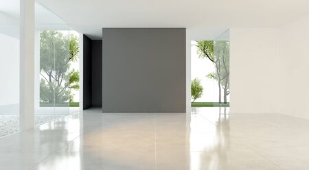 Large luxury modern bright interiors Living room mockup illustration 3D rendering computer digitally...
