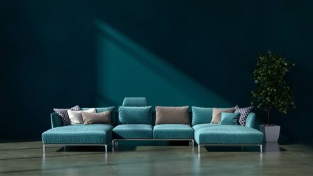Large luxury modern bright interiors Living room mockup illustration 3D rendering computer digitally...