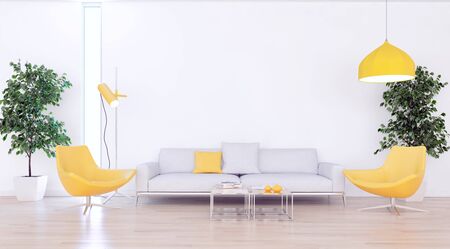 Large luxury modern bright interiors Living room mockup illustration 3D rendering computer digitally generated imageの写真素材