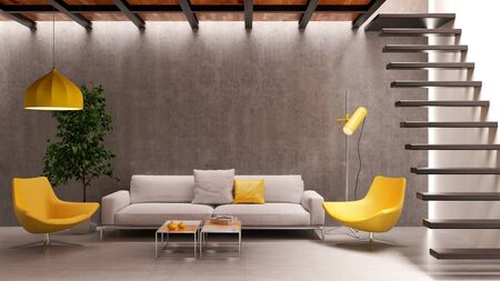 Large luxury modern bright interiors Living room mockup illustration 3D rendering computer digitally generated imageの写真素材