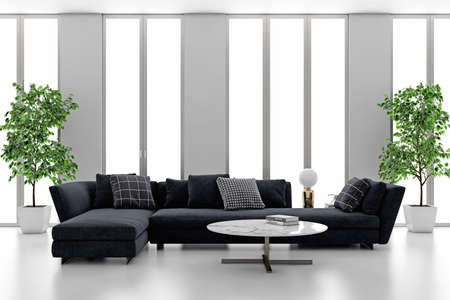 Large luxury modern bright interiors Living room mockup illustration 3D rendering computer digitally generated imageの写真素材