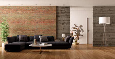 Large luxury modern bright interiors Living room mockup illustration 3D rendering computer digitally...
