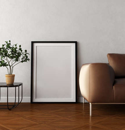 Large luxury modern bright interiors Living room mockup illustration 3D rendering computer digitally...