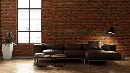 Large luxury modern bright interiors Living room mockup illustration 3D rendering computer digitally generated imageの写真素材