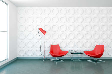 Large luxury modern bright interiors Living room mockup illustration 3D rendering computer digitally...