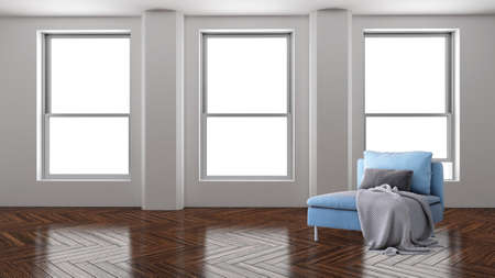 Large luxury modern bright interiors Living room mockup illustration 3D rendering computer digitally...