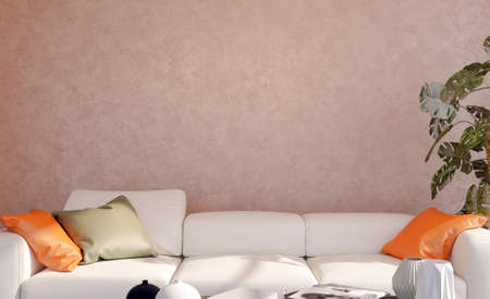 Large luxury modern bright interiors Living room mockup illustration 3D rendering computer digitally...