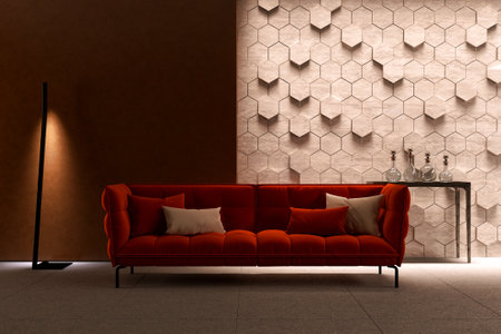 Large luxury modern bright interiors Living room mockup illustration 3D rendering computer digitally generated imageの写真素材