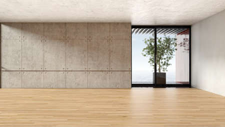 Large luxury modern bright interiors Living room mockup illustration 3D rendering computer digitally...