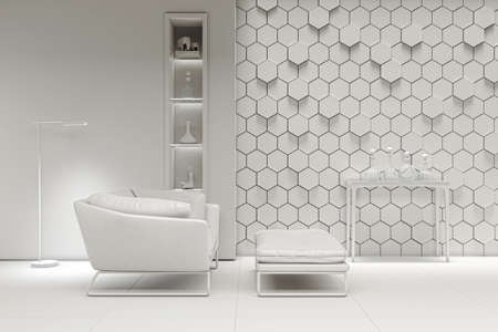 Illustration 3D rendering large luxury modern bright interiors Living room mockup computer digitally...