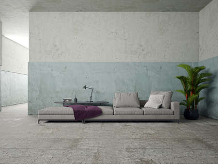 Illustration 3D rendering large luxury modern bright interiors Living room mockup computer digitally...