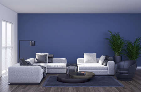 Illustration 3D rendering large luxury modern bright interiors Living room mockup computer digitally generated imageの写真素材