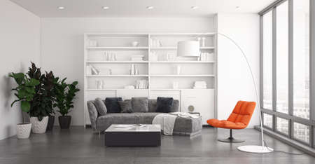 Illustration 3D rendering large luxury modern bright interiors Living room mockup computer digitally generated imageの写真素材