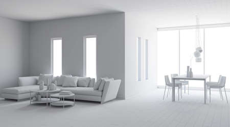 Illustration 3D rendering large luxury modern bright interiors Living room mockup computer digitally generated imageの写真素材