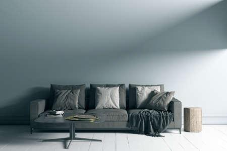 Illustration 3D rendering large luxury modern bright interiors Living room mockup computer digitally...