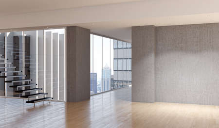 Illustration 3D rendering large luxury modern bright interiors Living room mockup computer digitally...