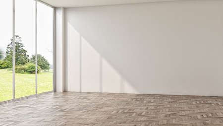 Illustration 3D rendering large luxury modern bright interiors Living room mockup computer digitally...