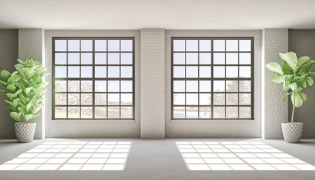 Illustration 3D rendering large luxury modern bright interiors Living room mockup computer digitally generated imageの写真素材