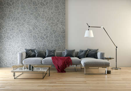 Illustration 3D rendering large luxury modern bright interiors Living room mockup computer digitally...