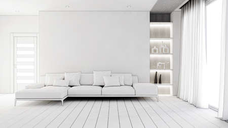 Illustration 3D rendering large luxury modern bright interiors Living room mockup computer digitally...