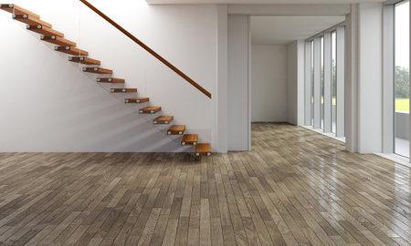 Illustration 3D rendering large luxury modern bright interiors Living room mockup computer digitally generated imageの写真素材