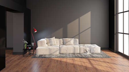 Illustration 3D rendering large luxury modern bright interiors Living room mockup computer digitally...