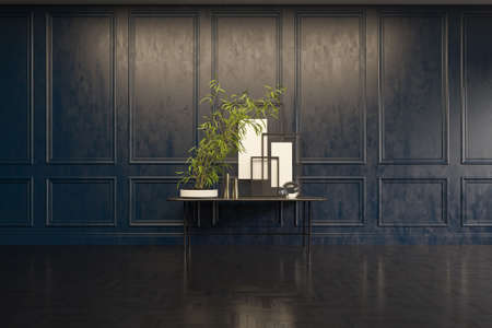 Illustration 3D rendering large luxury modern bright interiors Living room mockup computer digitally...