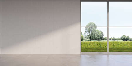 Illustration 3D rendering large luxury modern bright interiors Living room mockup computer digitally generated imageの写真素材