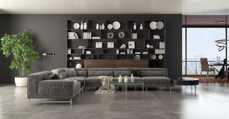 Illustration 3D rendering large luxury modern bright interiors Living room mockup computer digitally generated imageの写真素材